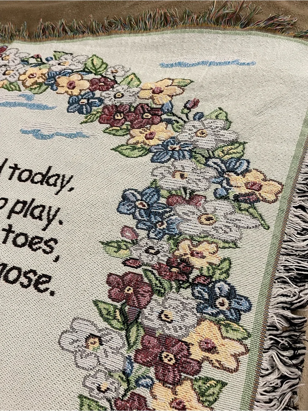 Precious Gift, New Baby W/Footprints 38” X 51” VTG Tapestry Throw